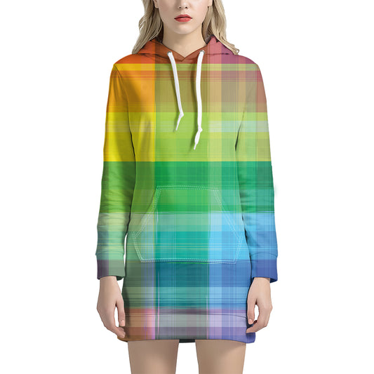 LGBT Pride Rainbow Plaid Pattern Print Hoodie Dress