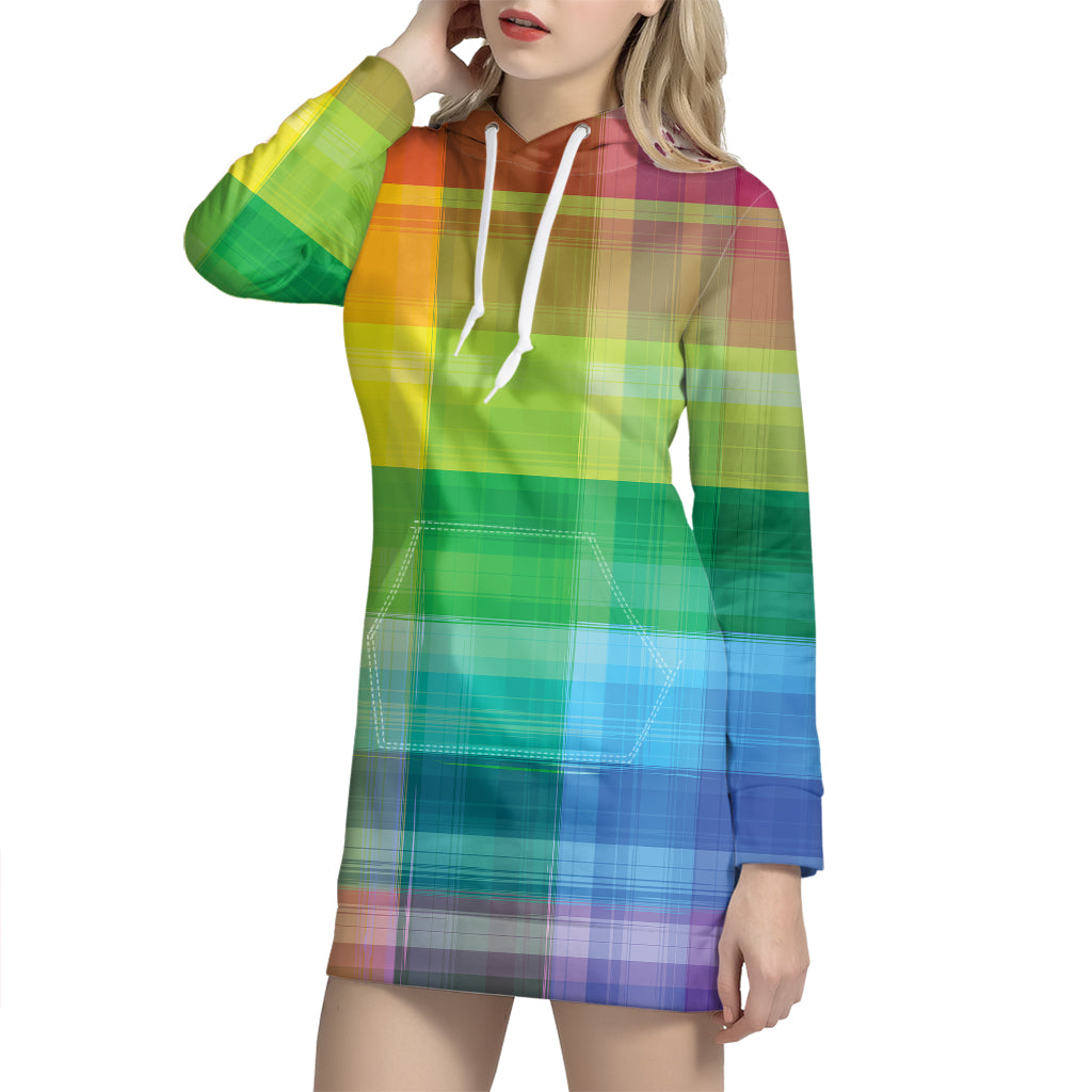 LGBT Pride Rainbow Plaid Pattern Print Hoodie Dress