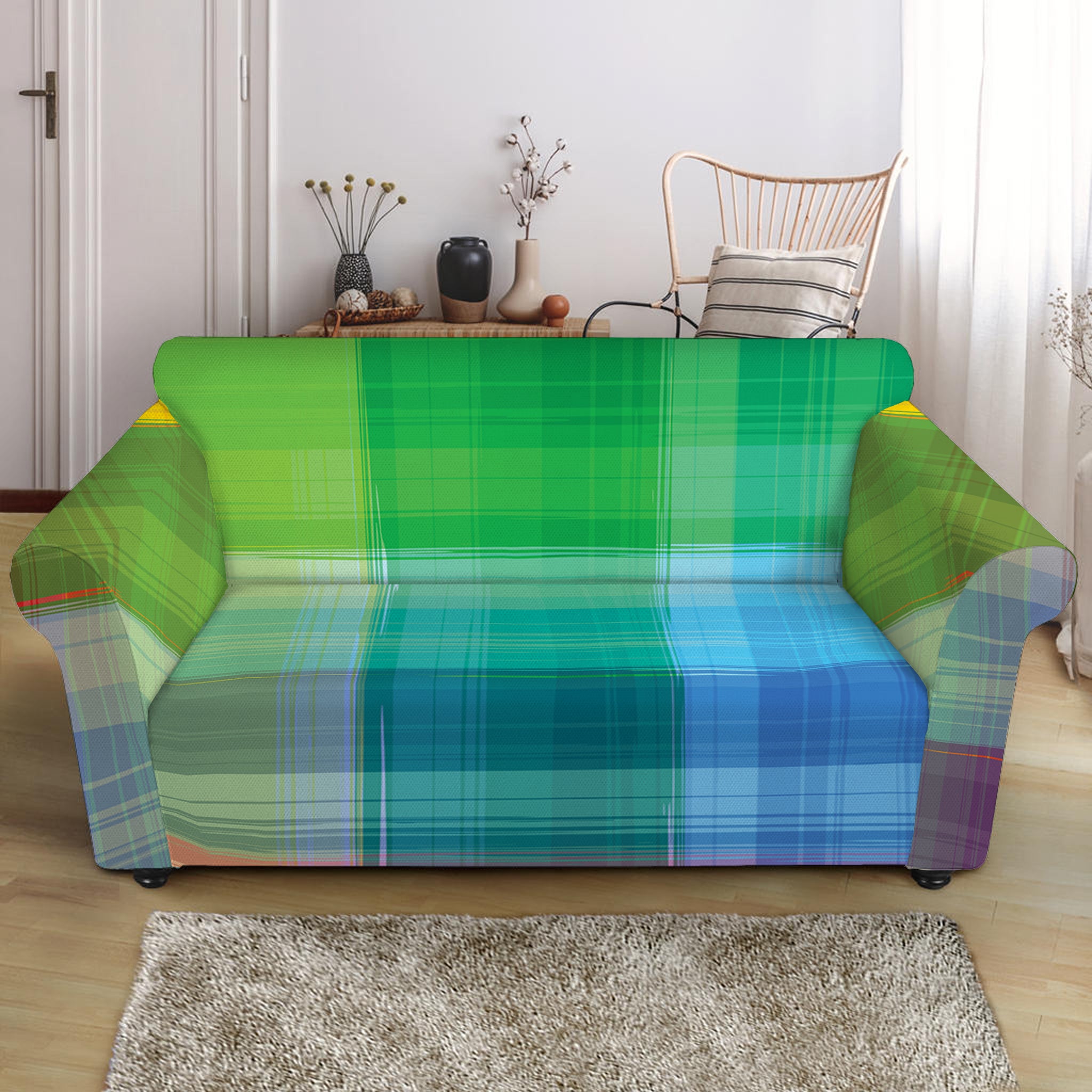 LGBT Pride Rainbow Plaid Pattern Print Loveseat Slipcover