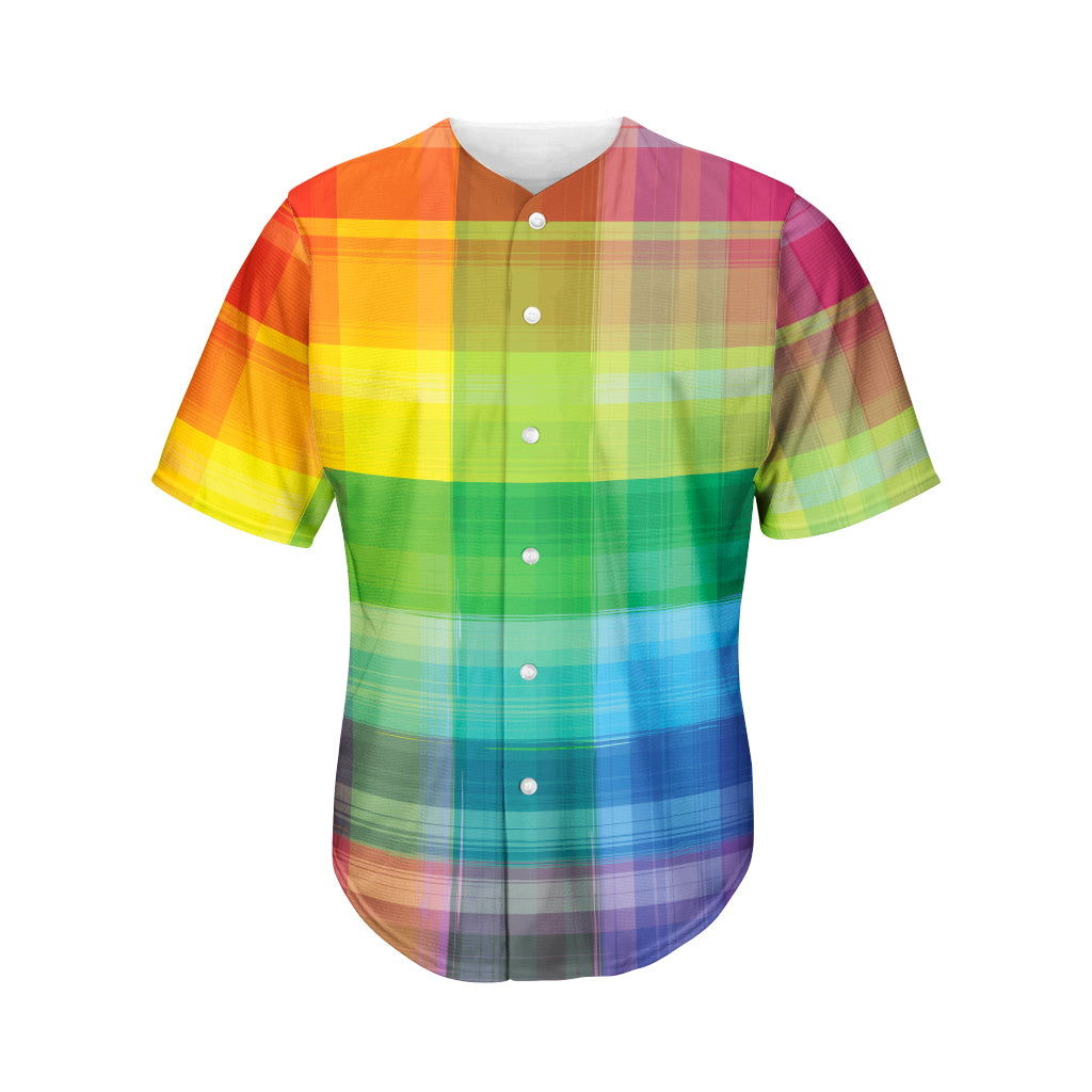 LGBT Pride Rainbow Plaid Pattern Print Men's Baseball Jersey