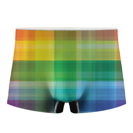 LGBT Pride Rainbow Plaid Pattern Print Men's Boxer Briefs