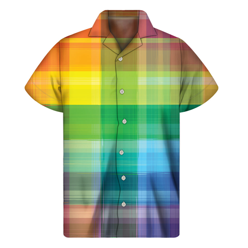 LGBT Pride Rainbow Plaid Pattern Print Men's Short Sleeve Shirt