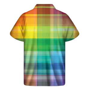 LGBT Pride Rainbow Plaid Pattern Print Men's Short Sleeve Shirt