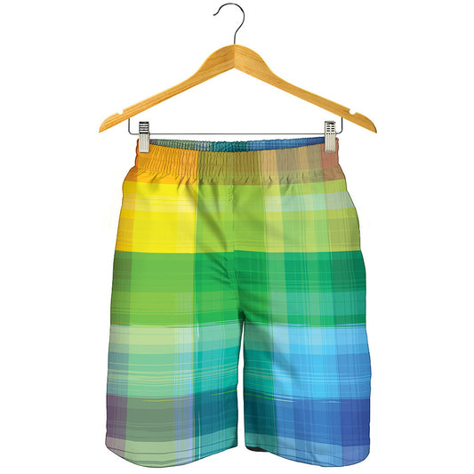 LGBT Pride Rainbow Plaid Pattern Print Men's Shorts