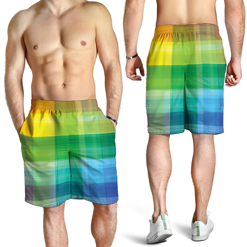 LGBT Pride Rainbow Plaid Pattern Print Men's Shorts