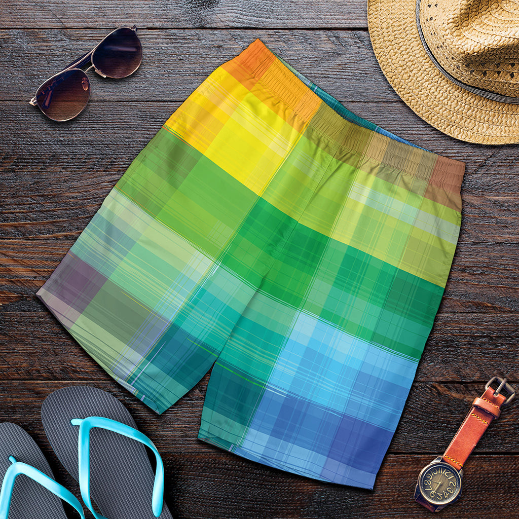 LGBT Pride Rainbow Plaid Pattern Print Men's Shorts