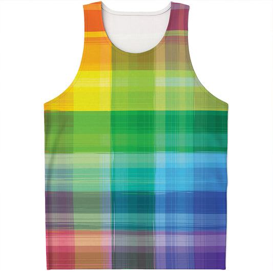 LGBT Pride Rainbow Plaid Pattern Print Men's Tank Top