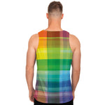 LGBT Pride Rainbow Plaid Pattern Print Men's Tank Top