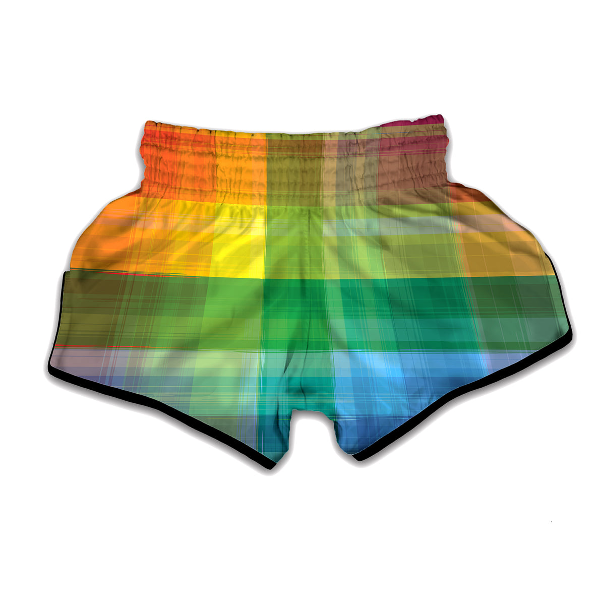 LGBT Pride Rainbow Plaid Pattern Print Muay Thai Boxing Shorts