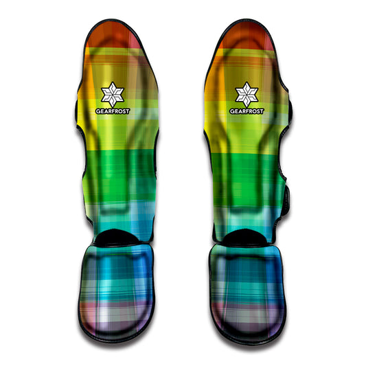 LGBT Pride Rainbow Plaid Pattern Print Muay Thai Shin Guard