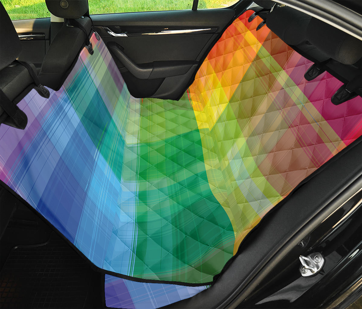 LGBT Pride Rainbow Plaid Pattern Print Pet Car Back Seat Cover