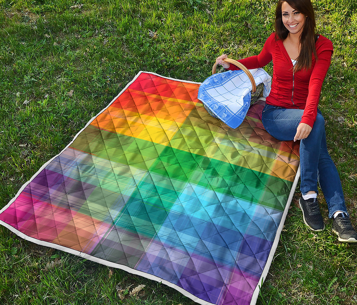LGBT Pride Rainbow Plaid Pattern Print Quilt