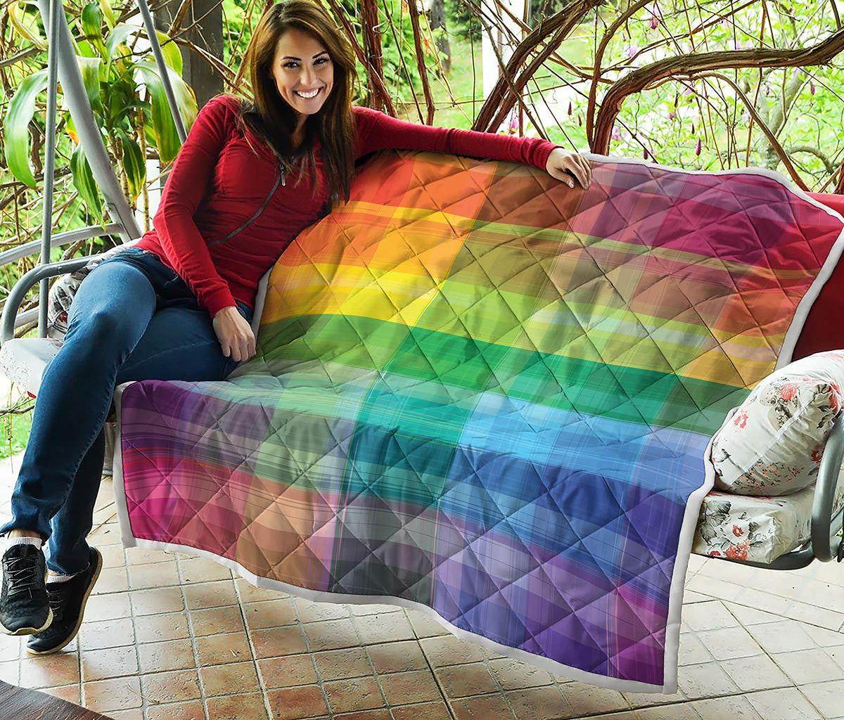 LGBT Pride Rainbow Plaid Pattern Print Quilt