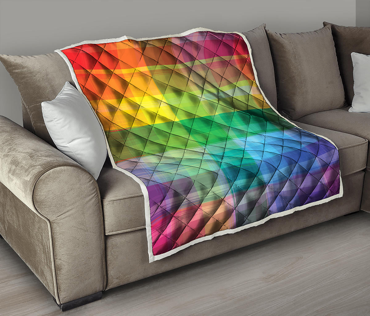 LGBT Pride Rainbow Plaid Pattern Print Quilt
