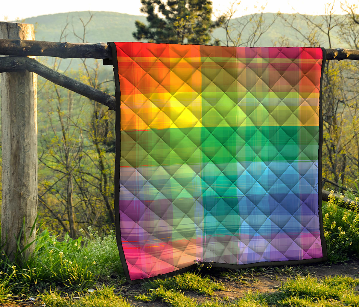 LGBT Pride Rainbow Plaid Pattern Print Quilt