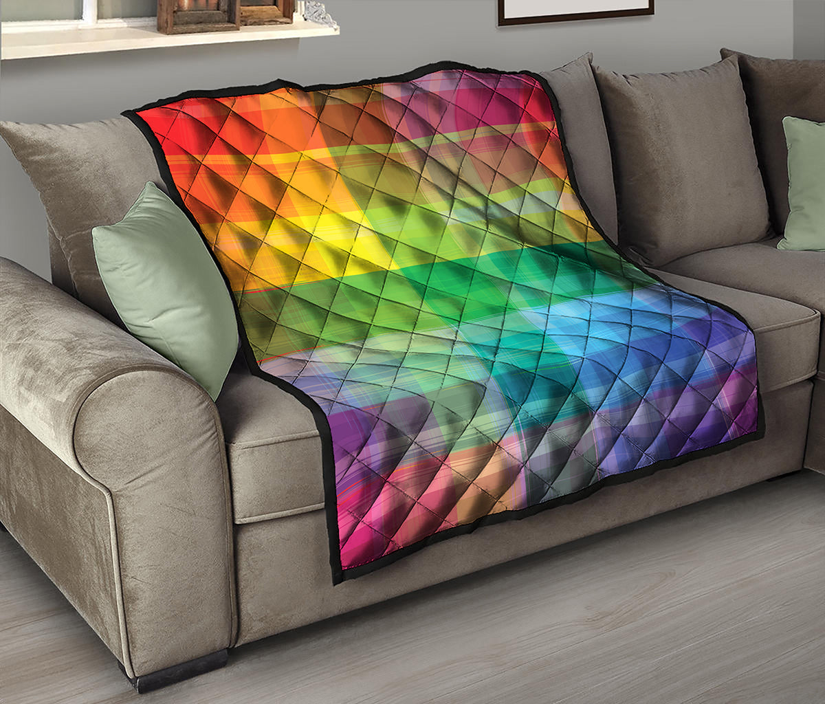 LGBT Pride Rainbow Plaid Pattern Print Quilt