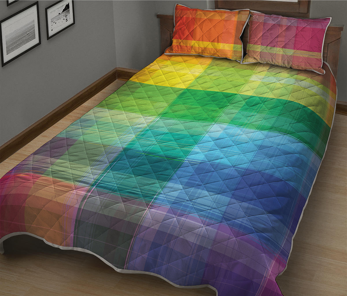 LGBT Pride Rainbow Plaid Pattern Print Quilt Bed Set