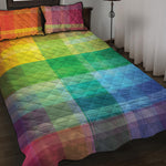 LGBT Pride Rainbow Plaid Pattern Print Quilt Bed Set