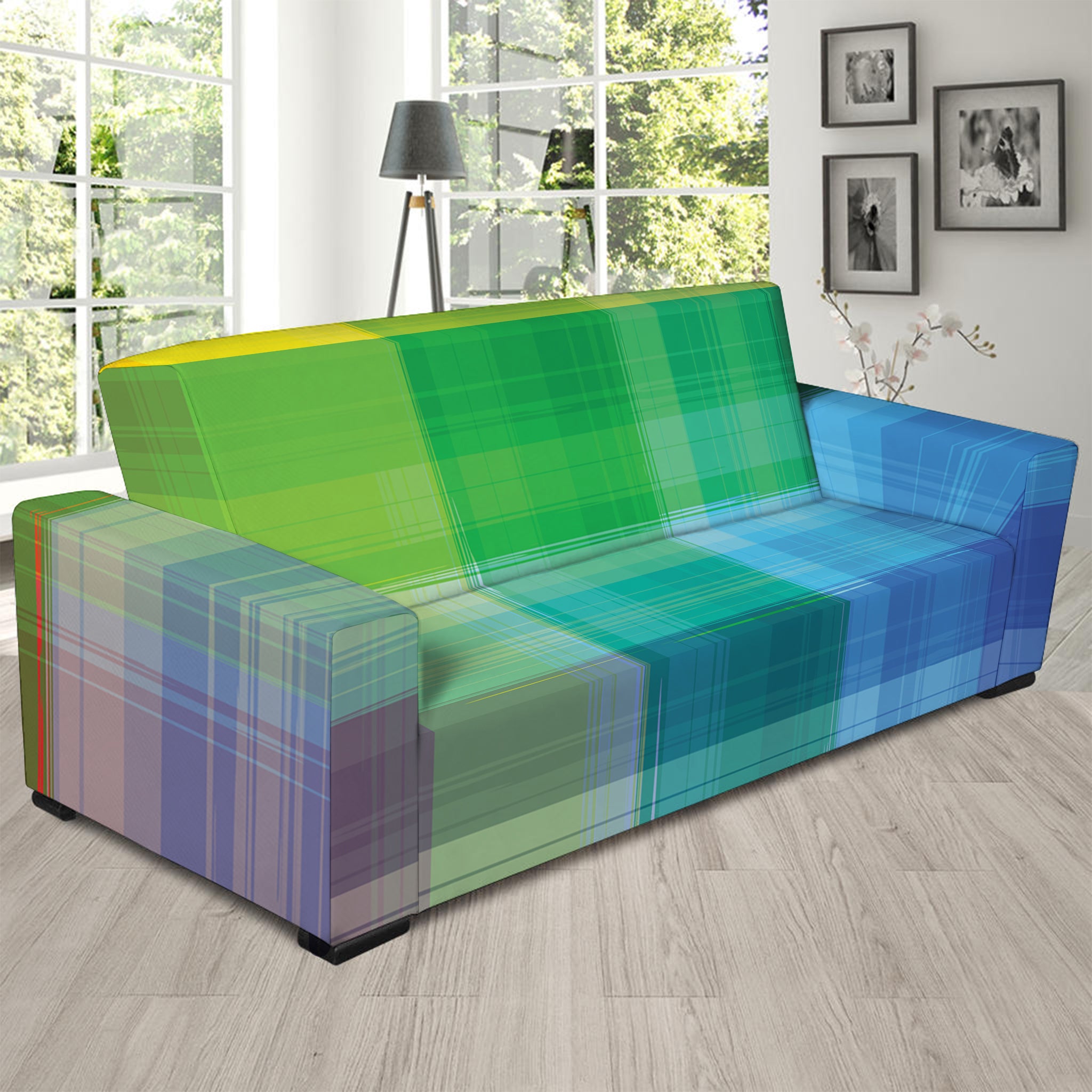 LGBT Pride Rainbow Plaid Pattern Print Sofa Slipcover