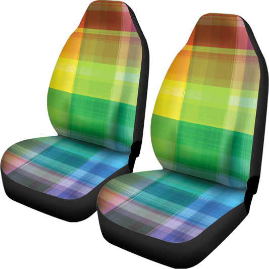 LGBT Pride Rainbow Plaid Pattern Print Universal Fit Car Seat Covers
