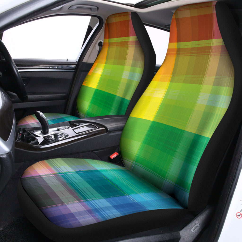 LGBT Pride Rainbow Plaid Pattern Print Universal Fit Car Seat Covers
