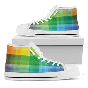 LGBT Pride Rainbow Plaid Pattern Print White High Top Shoes