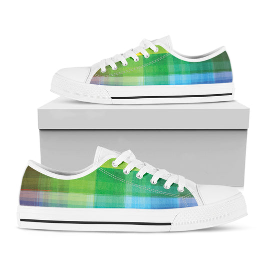 LGBT Pride Rainbow Plaid Pattern Print White Low Top Shoes
