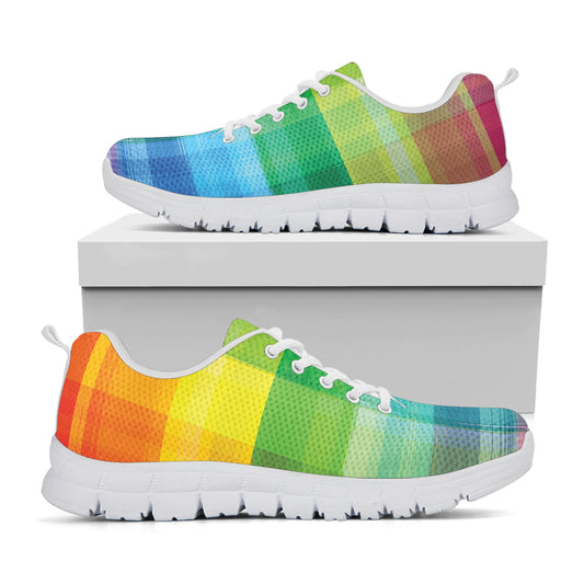 LGBT Pride Rainbow Plaid Pattern Print White Sneakers