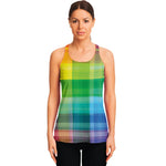 LGBT Pride Rainbow Plaid Pattern Print Women's Racerback Tank Top