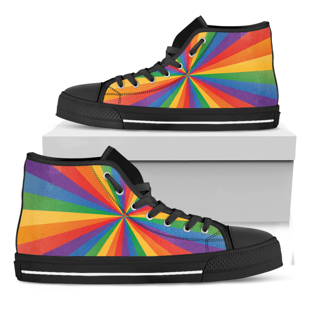 LGBT Pride Rainbow Rays Print Black High Top Shoes