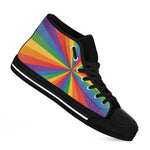 LGBT Pride Rainbow Rays Print Black High Top Shoes