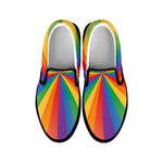 LGBT Pride Rainbow Rays Print Black Slip On Shoes