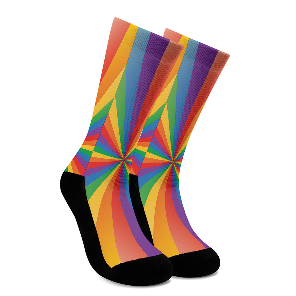 LGBT Pride Rainbow Rays Print Crew Socks