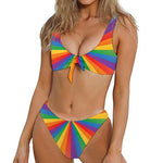 LGBT Pride Rainbow Rays Print Front Bow Tie Bikini