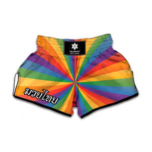 LGBT Pride Rainbow Rays Print Muay Thai Boxing Shorts