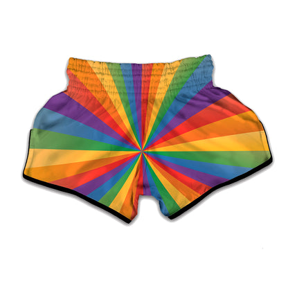 LGBT Pride Rainbow Rays Print Muay Thai Boxing Shorts