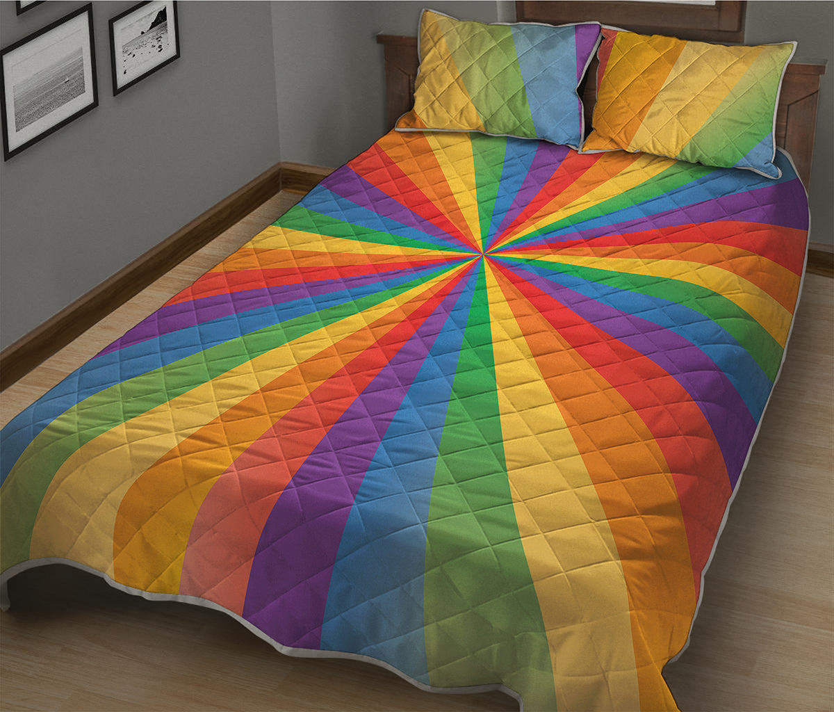 LGBT Pride Rainbow Rays Print Quilt Bed Set