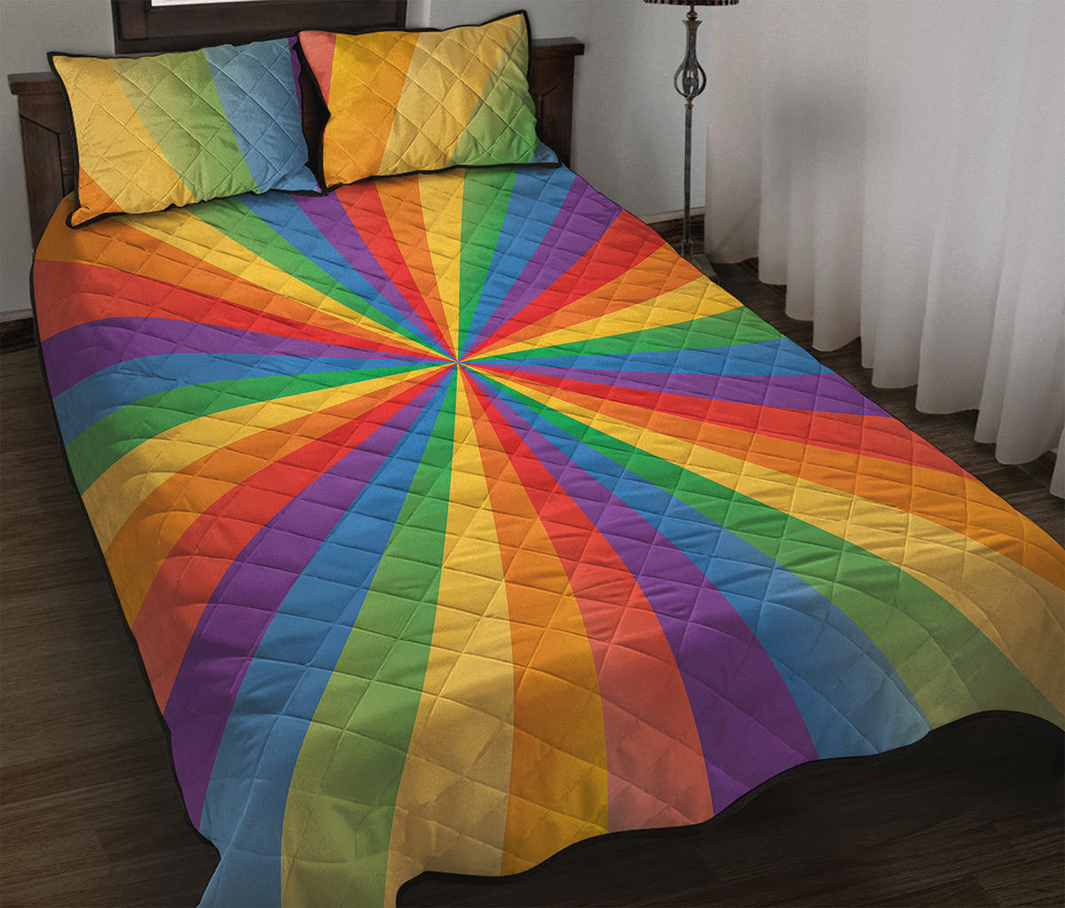 LGBT Pride Rainbow Rays Print Quilt Bed Set