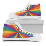 LGBT Pride Rainbow Rays Print White High Top Shoes