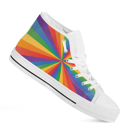 LGBT Pride Rainbow Rays Print White High Top Shoes