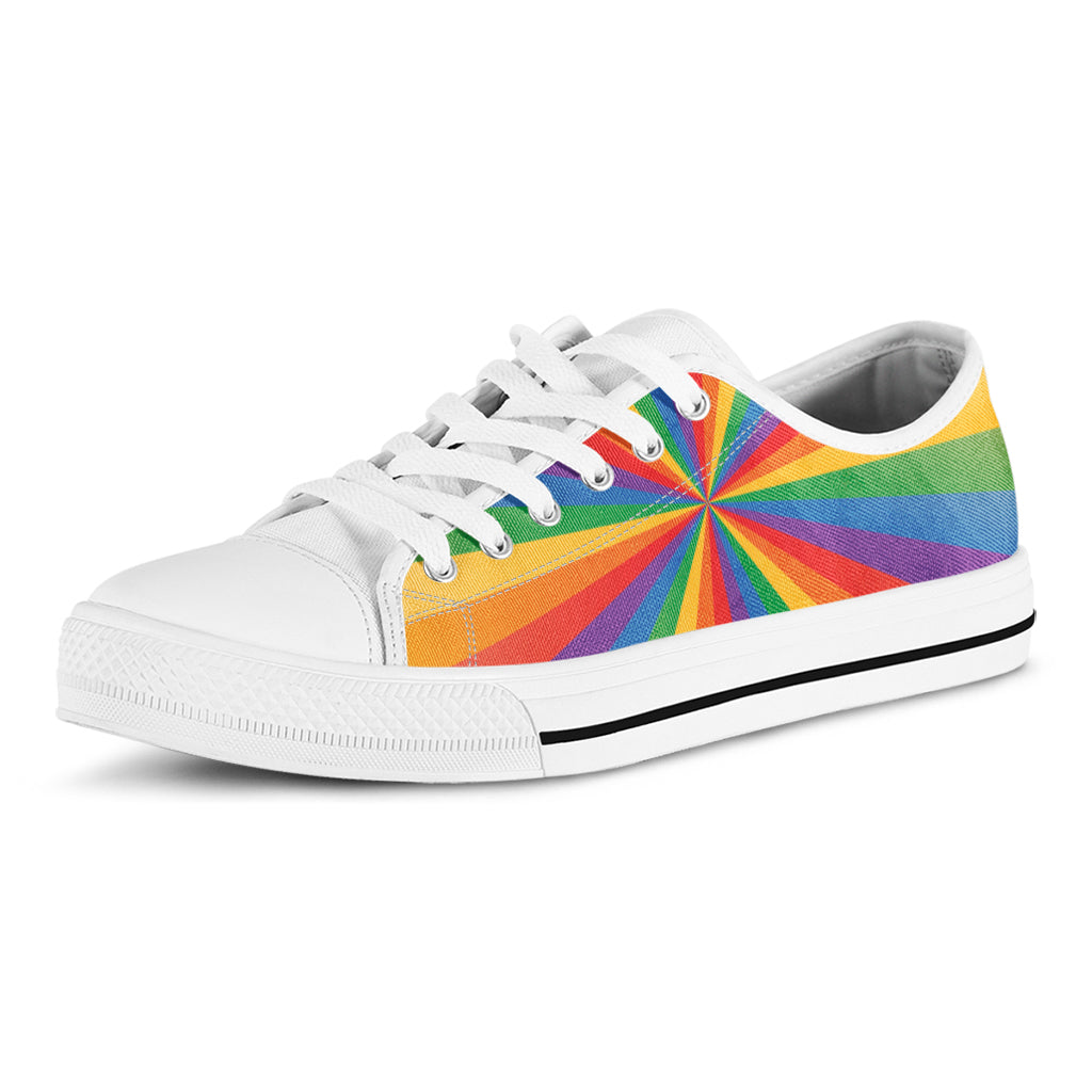 LGBT Pride Rainbow Rays Print White Low Top Shoes