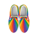 LGBT Pride Rainbow Rays Print White Slip On Shoes