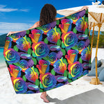 LGBT Pride Rainbow Roses Pattern Print Beach Sarong Wrap