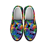 LGBT Pride Rainbow Roses Pattern Print Black Slip On Shoes