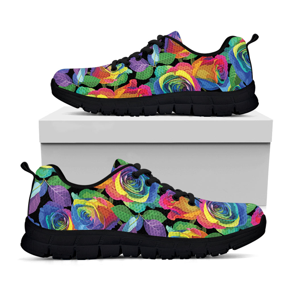 LGBT Pride Rainbow Roses Pattern Print Black Sneakers