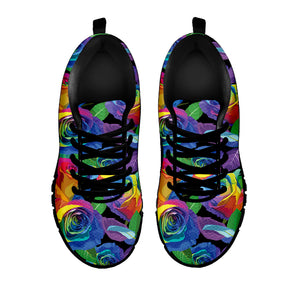 LGBT Pride Rainbow Roses Pattern Print Black Sneakers