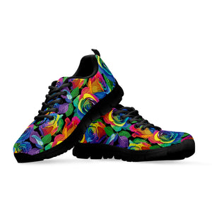 LGBT Pride Rainbow Roses Pattern Print Black Sneakers