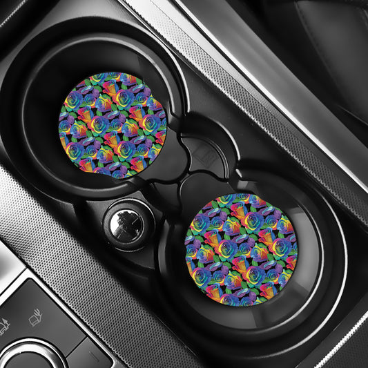 LGBT Pride Rainbow Roses Pattern Print Car Coasters