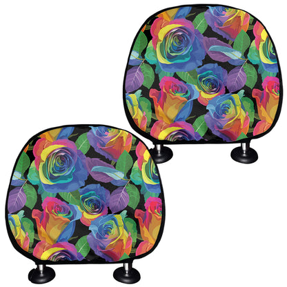 LGBT Pride Rainbow Roses Pattern Print Car Headrest Covers
