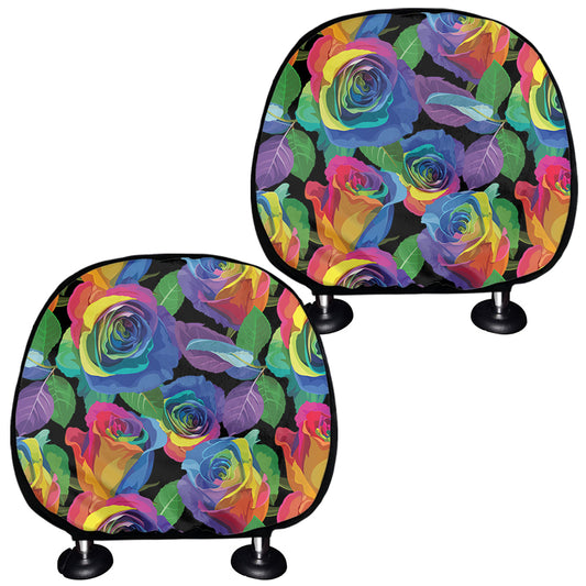 LGBT Pride Rainbow Roses Pattern Print Car Headrest Covers